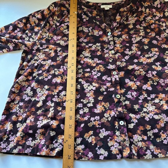 J Jill Top Womens 2X Plus Burgundy Floral Long Sleeve Button Down Casual Office - Picture 10 of 12